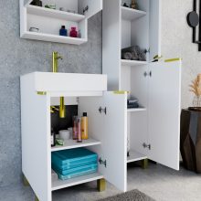 HD Paris Matt White 50 álló mosdószekrény szálcsiszolt arany elemekkel