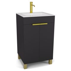   HD Paris Matt Black 50 álló mosdószekrény szálcsiszolt arany elemekkel