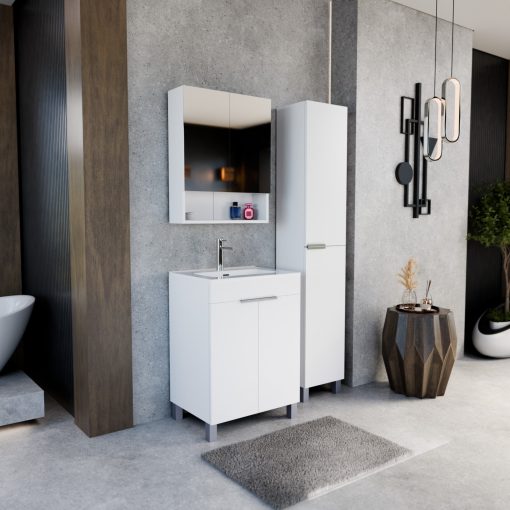 HD Paris Matt White 60 álló mosdószekrény fényes króm elemekkel