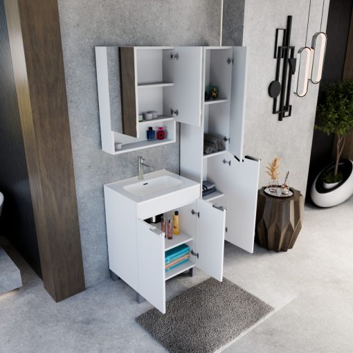 HD Paris Matt White 60 álló mosdószekrény fényes króm elemekkel