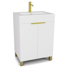   HD Paris Matt White 60 álló mosdószekrény szálcsiszolt arany elemekkel