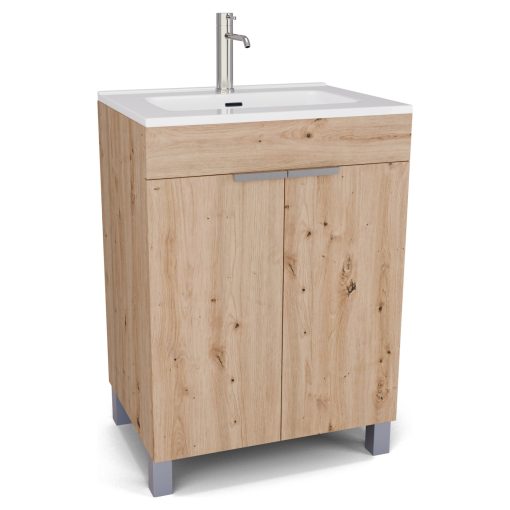 HD Paris Oak 60 álló mosdószekrény szálcsiszolt króm elemekkel