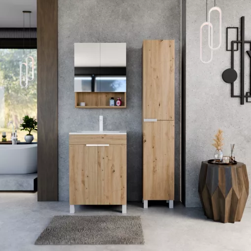 HD Paris Oak 60 álló mosdószekrény matt fehér elemekkel