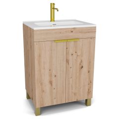   HD Paris Oak 60 álló mosdószekrény szálcsiszolt arany elemekkel