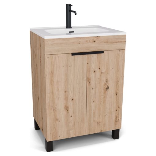 HD Paris Oak 60 álló mosdószekrény matt fekete elemekkel