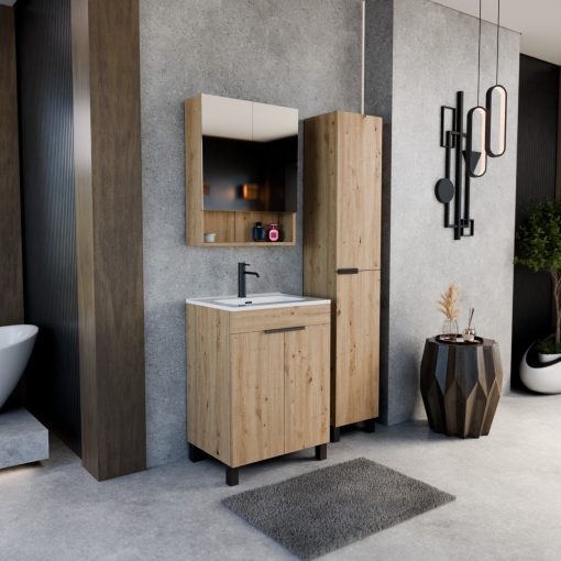 HD Paris Oak 60 álló mosdószekrény matt fekete elemekkel