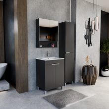 HD Paris Matt Black 60 álló mosdószekrény fényes króm elemekkel