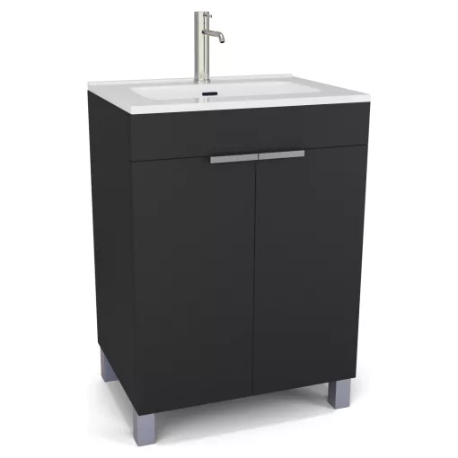 HD Paris Matt Black 60 álló mosdószekrény szálcsiszolt króm elemekkel