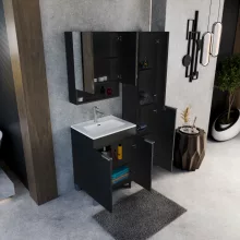 HD Paris Matt Black 60 álló mosdószekrény szálcsiszolt króm elemekkel