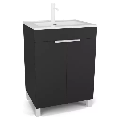 HD Paris Matt Black 60 álló mosdószekrény matt fehér elemekkel