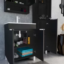 HD Paris Matt Black 60 álló mosdószekrény matt fehér elemekkel