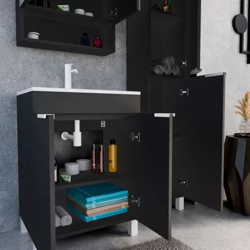 HD Paris Matt Black 60 álló mosdószekrény matt fehér elemekkel