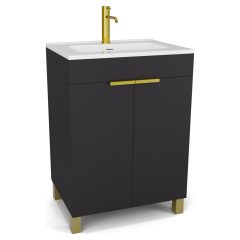   HD Paris Matt Black 60 álló mosdószekrény szálcsiszolt arany elemekkel