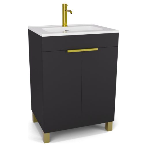 HD Paris Matt Black 60 álló mosdószekrény szálcsiszolt arany elemekkel