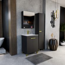 HD Paris Matt Black 60 álló mosdószekrény szálcsiszolt arany elemekkel