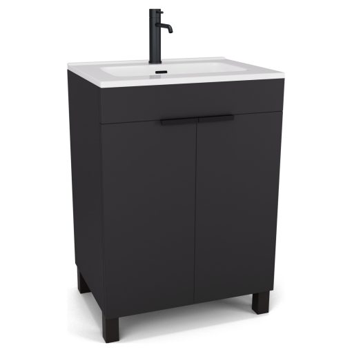 HD Paris Matt Black 60 álló mosdószekrény matt fekete elemekkel