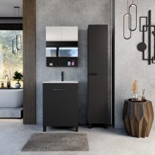 HD Paris Matt Black 60 álló mosdószekrény matt fekete elemekkel