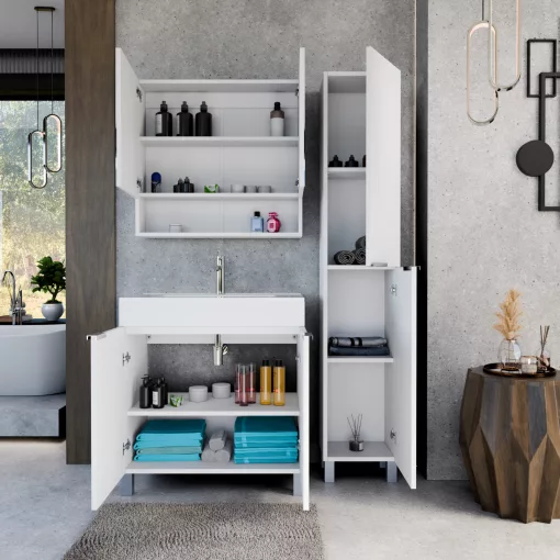 HD Paris Matt White 80 álló mosdószekrény fényes króm elemekkel