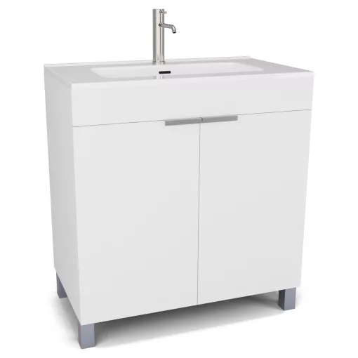 HD Paris Matt White 80 álló mosdószekrény szálcsiszolt króm elemekkel