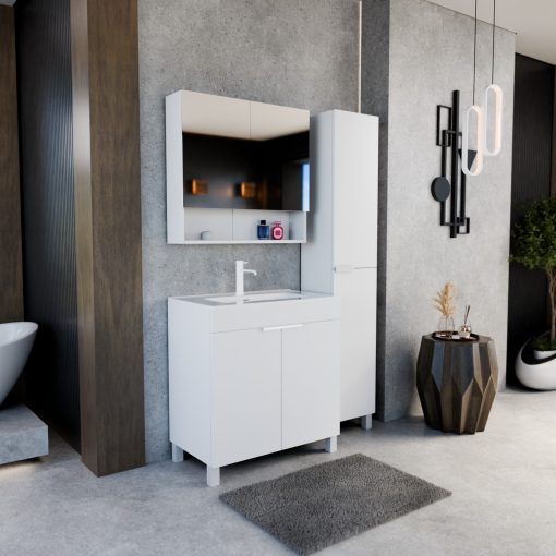 HD Paris Matt White 80 álló mosdószekrény matt fehér elemekkel