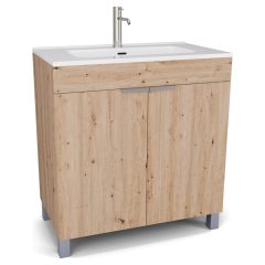   HD Paris Oak 80 álló mosdószekrény szálcsiszolt króm elemekkel