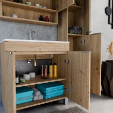 HD Paris Oak 80 álló mosdószekrény szálcsiszolt króm elemekkel