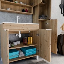 HD Paris Oak 80 álló mosdószekrény matt fehér elemekkel