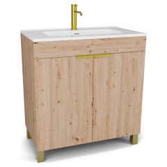   HD Paris Oak 80 álló mosdószekrény szálcsiszolt arany elemekkel