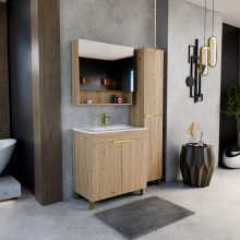 HD Paris Oak 80 álló mosdószekrény szálcsiszolt arany elemekkel