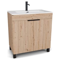 HD Paris Oak 80 álló mosdószekrény matt fekete elemekkel