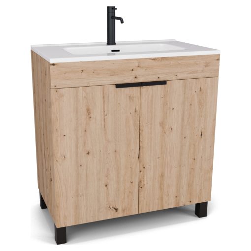 HD Paris Oak 80 álló mosdószekrény matt fekete elemekkel