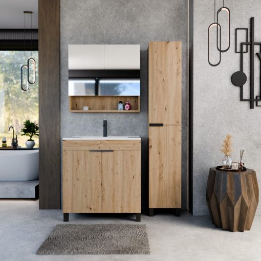 HD Paris Oak 80 álló mosdószekrény matt fekete elemekkel