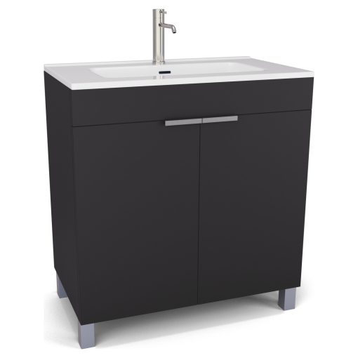 HD Paris Matt Black 80 álló mosdószekrény szálcsiszolt króm elemekkel