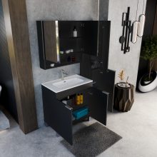 HD Paris Matt Black 80 álló mosdószekrény szálcsiszolt króm elemekkel