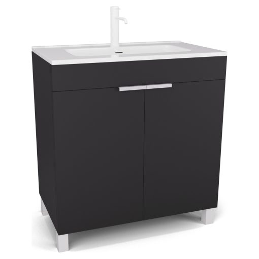 HD Paris Matt Black 80 álló mosdószekrény matt fehér elemekkel