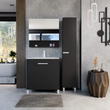 HD Paris Matt Black 80 álló mosdószekrény matt fehér elemekkel