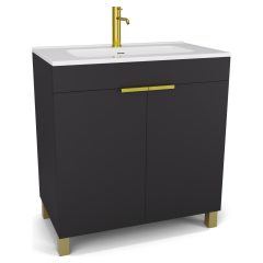   HD Paris Matt Black 80 álló mosdószekrény szálcsiszolt arany elemekkel