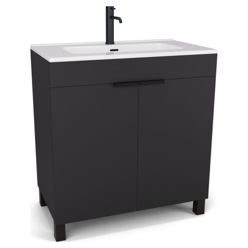 HD Paris Matt Black 80 álló mosdószekrény matt fekete elemekkel