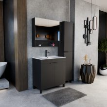 HD Paris Matt Black 80 álló mosdószekrény matt fekete elemekkel