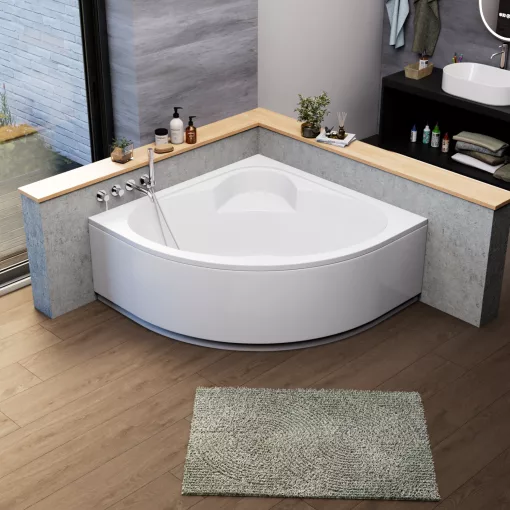 HD Sense 130x130 cm széles szimmetrikus íves akril sarokkád lábbal és előlappal