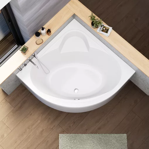 HD Sense 130x130 cm széles szimmetrikus íves akril sarokkád lábbal és előlappal