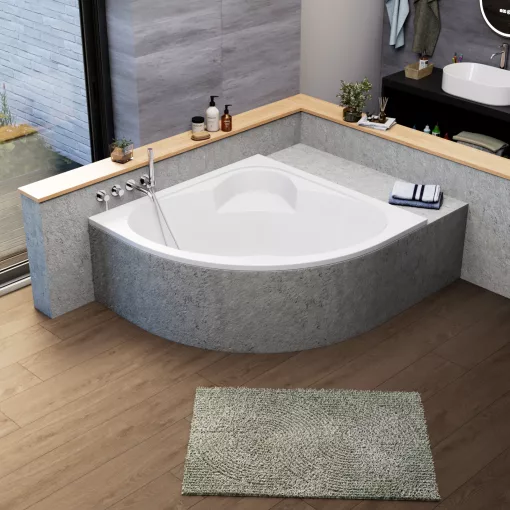 HD Sense 130x130 cm széles szimmetrikus íves akril sarokkád lábbal