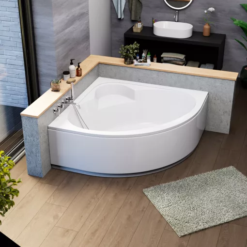 HD Sense 140x140 cm széles szimmetrikus íves akril sarokkád lábbal és előlappal