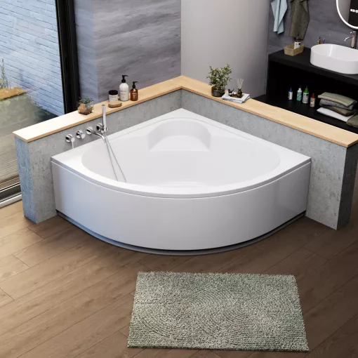 HD Sense 140x140 cm széles szimmetrikus íves akril sarokkád lábbal és előlappal