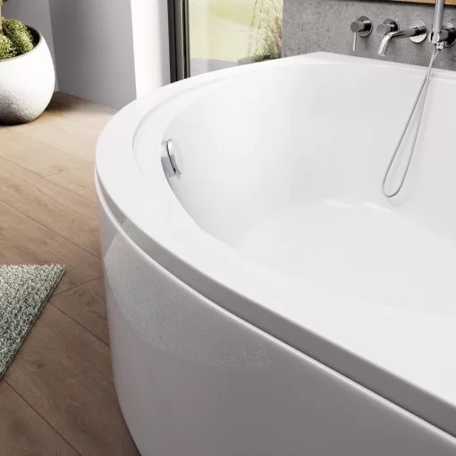 HD Sense 140x140 cm széles szimmetrikus íves akril sarokkád lábbal és előlappal