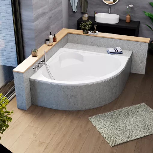 HD Sense 140x140 cm széles szimmetrikus íves akril sarokkád lábbal