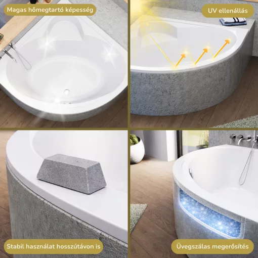 HD Sense 140x140 cm széles szimmetrikus íves akril sarokkád lábbal