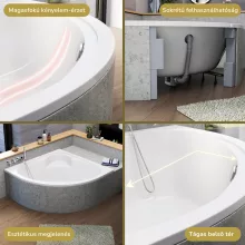 HD Sense 140x140 cm széles szimmetrikus íves akril sarokkád lábbal