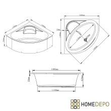 HD Sense 140x140 cm széles szimmetrikus íves akril sarokkád