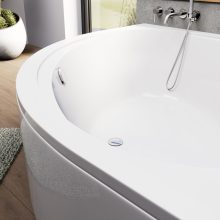 HD Sense 150x150 cm széles szimmetrikus íves akril sarokkád lábbal és előlappal